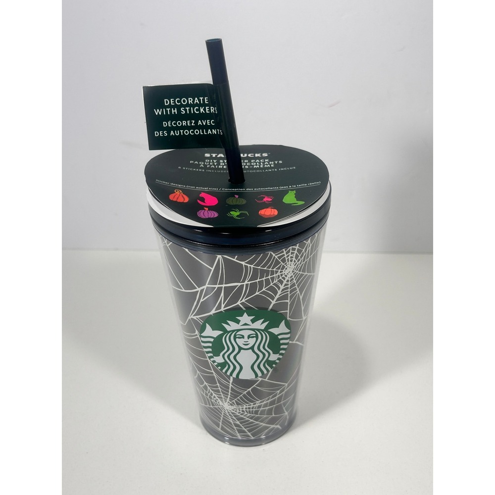 Starbucks Halloween 2021 Glow in the Dark Spider Web Cold Cup Tumbler 16oz New